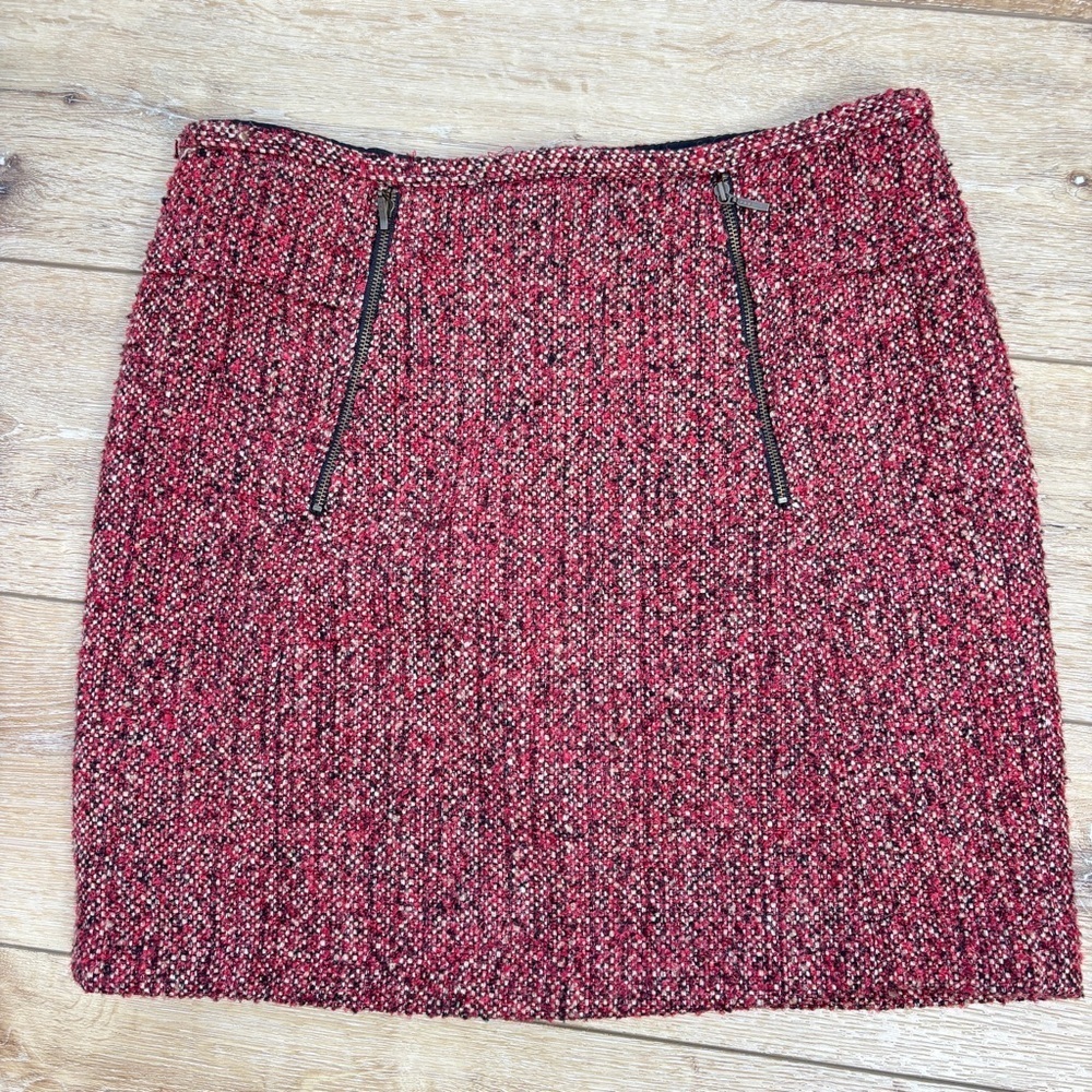 Willi Smith Wool Tweed Mini Skirt Sz 6 Wool Bland Fully Lined Red Pink Burgundy